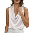 thumbnail image 5 of Women's Tops Dressy 2026 Satin Tank Tops Elegant Solid Color Casual Sleeveless Blouses Summer Cowl Neck Vest, 5 of 9