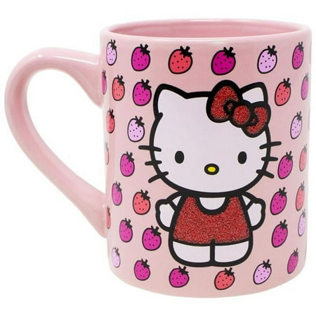 Sanrio Hello Kitty Glitter Strawberry Ceramic Mug | Holds 14 Ounces