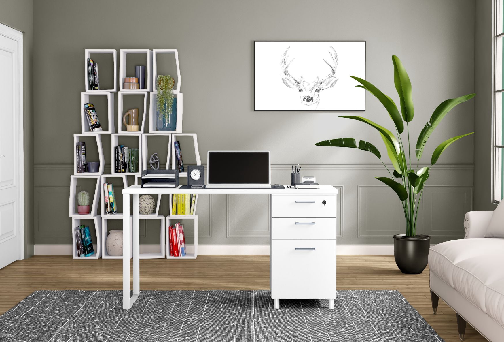 Modern Designs by Crafts and Comfort Milano Modern Home & Office Computer Desk - 47 Inch with 3 Locking Drawers - Wooden Study Writing Desk with Storage Space - White