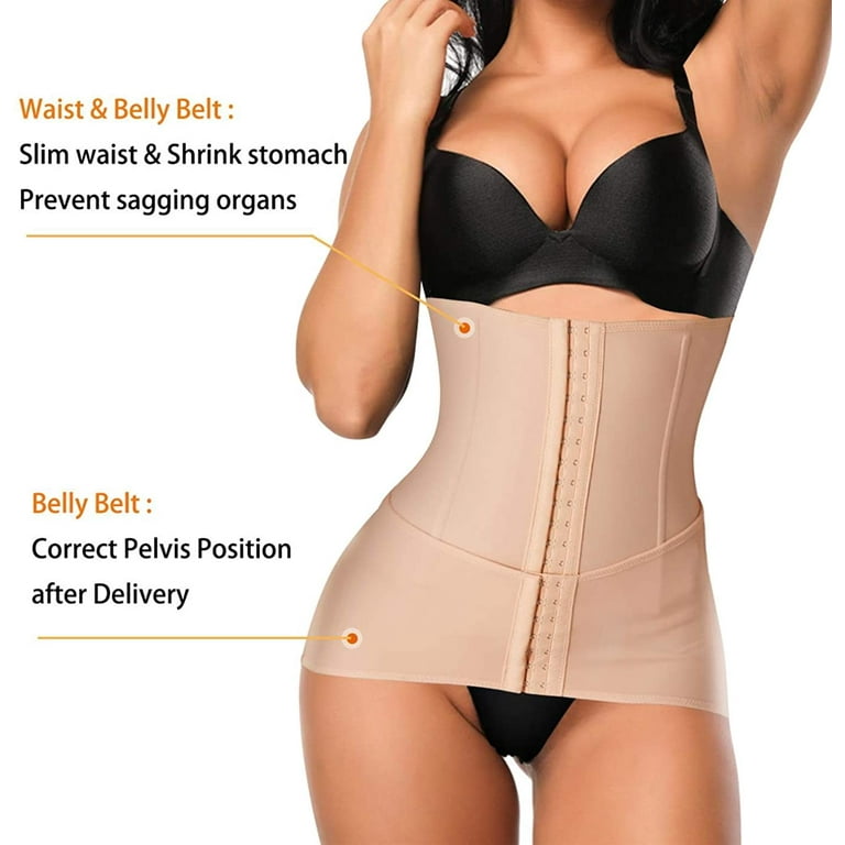 Gotoly 2 in 1 Postpartum Belly Wrap Girdle Pelvis Belt Waist Trainer Tummy  Control Shapewear for Women(Beige Small)