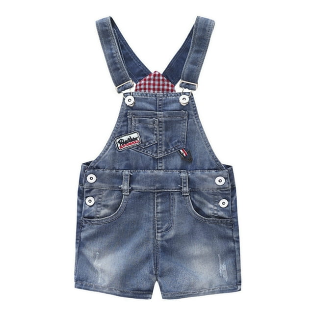 KIDSCOOL SPACE Salopette Courte en Denim Déchiré pour Bébé Fille Tenue de Travail Femme, 3-4 Ans