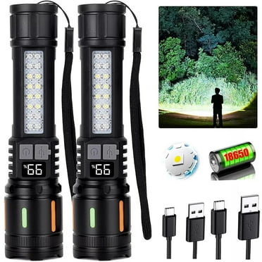2 Pack 1000 Lumens Super Bright LED Tactical Flashlight, Rechargeable Work Light