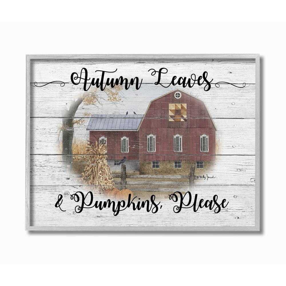 Stupell Industries Pumpkins Please Fall Autumn Farm Rustic Wood Textured Design Graphic Art Gray Framed Art Print Wall Art, 11x14, by Billy Jacobs
