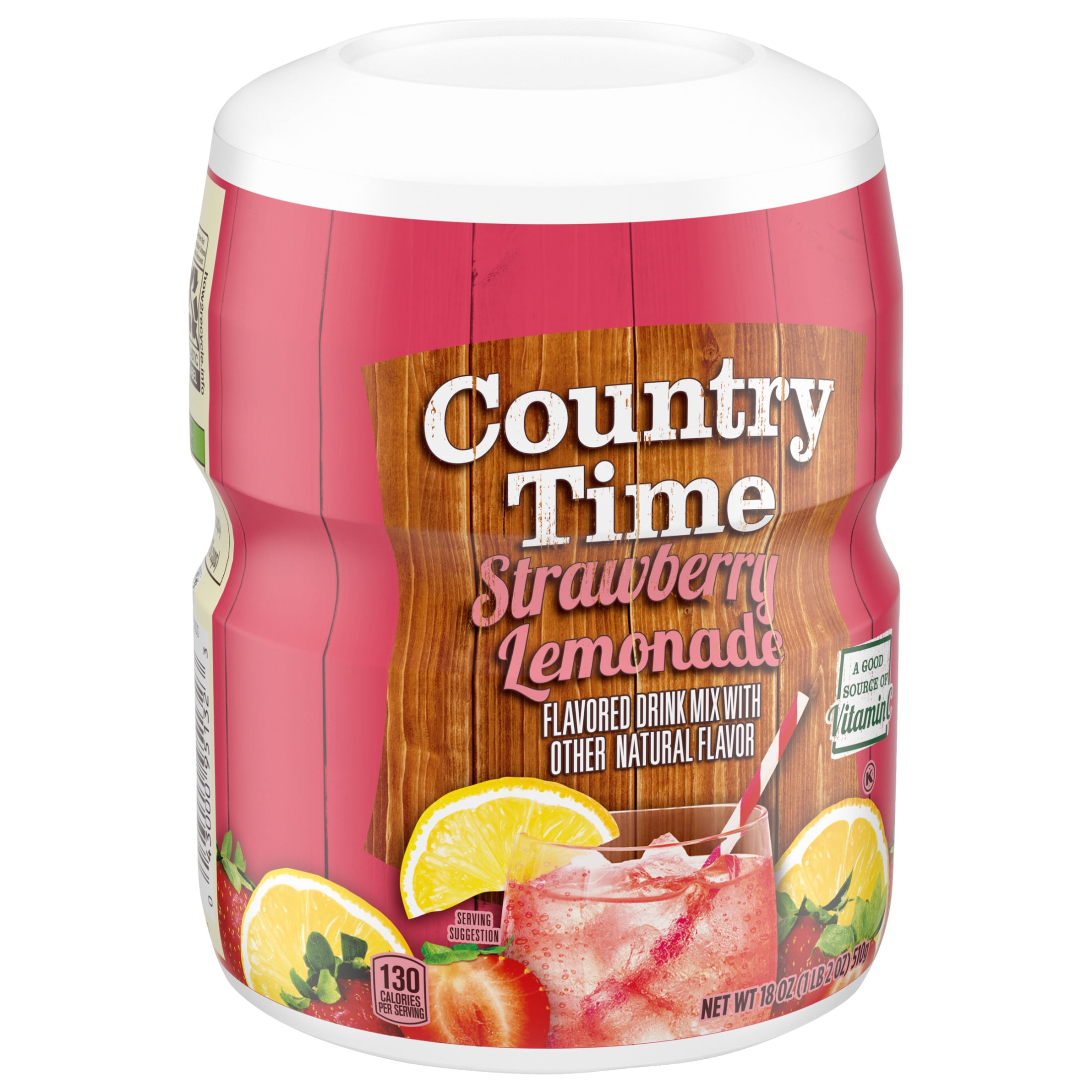 Country Time Strawberry Lemonade Powdered Drink Mix, 1 Canister, for Shareable Refreshment, Naturally Flavored with Other Natural Flavor, No Artificial Sweeteners or Flavors, 18 oz