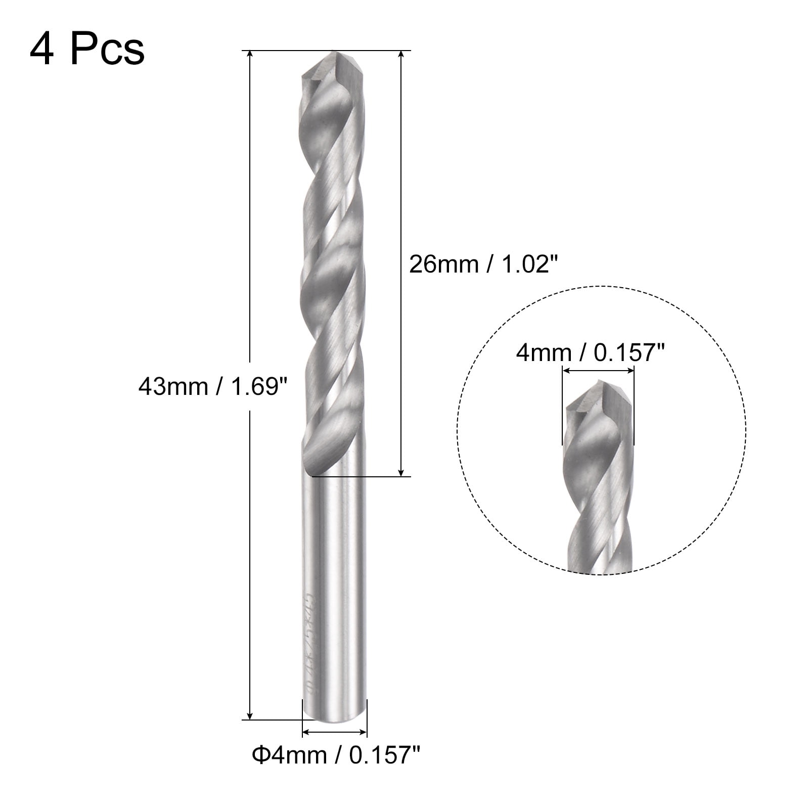 Unique Bargains Tungsten Carbide Jobber Drill Bits Straight Shank Spiral Flutes 4mm