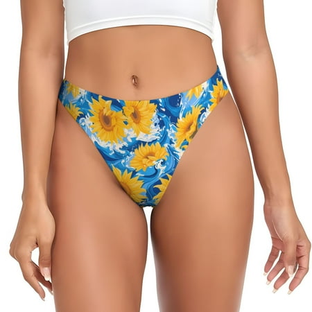 Sigee Blue Ocean Wave Sunflower for Women s G-String Panty  Low Rise  Soft Lace Perfect for Everyday Wear or Special Occasions-4X-Large