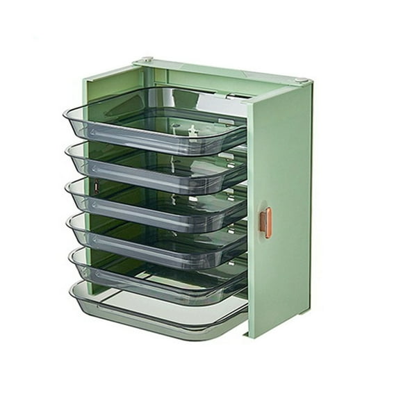 Vobor Kitchen Side Dishes Punch Free Foldable PET 6 Layers Wall Mounted Organization Rack Cooking Plates Storage Shelf Light Shirt Green