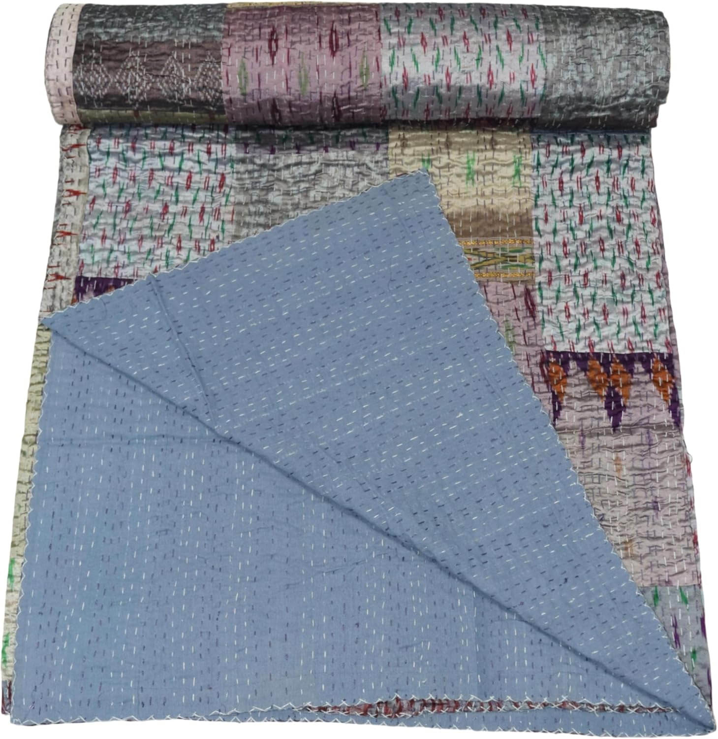 Trademoon Indian Handmade Cotton Kantha Quilt, Village Gudri , Bedspread , Blanket Size ( Single 60" x 90" )