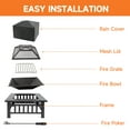 thumbnail image 4 of 32" Heavy Duty Square Patio Wood Fire Pit Table with Spark Screen Cover, Log Grate, Waterproof Cover and Fire Poker for Outdoor Backyard, Garden, Bonfire, 4 of 6