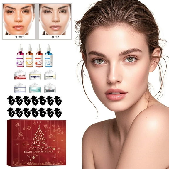 HYLLai 24 Compartment Beauty and Skincare Gift Set with Hydrating Formulas for All Skin Types, Includes 24 Surprise Items to Nourish and Revitalize, Ideal for Gifting, 120ml