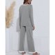 thumbnail image 3 of Conjunto de pijama de manga larga transpirable para mujer, suave y lavable a máquina, cuello redondo, corte holgado, gris claro, talla L, 3 of 5