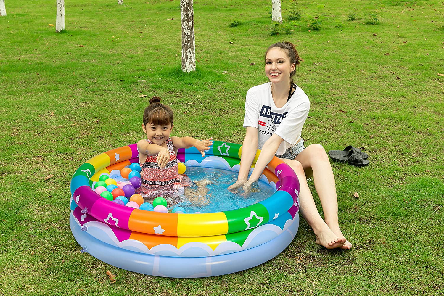 Inflatable Rainbow Cloud Style paddling Pool Baby Toddler summer garden activity 