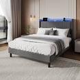 thumbnail image 1 of Bed Frame with Charging Station, Upholstered Platform Bed Frame with Headboard, LED Lights, Sturdy Wooden Slats Support, Noise Free, No Box Spring Required, Easy to Assemble, 1 of 7
