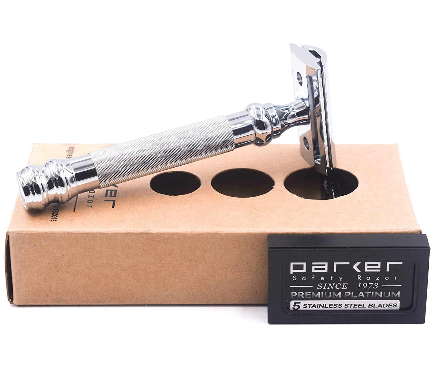 Parker Safety Razor 98R Ultra Heavy Weight Long Handle Double Edge Safety Razor & 5 Blades
