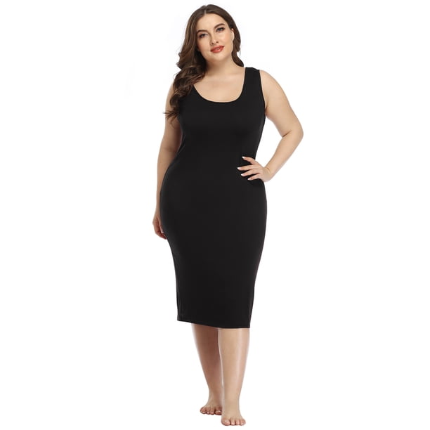 HDE Plus Size Bodycon Midi Dress Casual Fitted Jersey Tank Everyday  Sundress Black 18-20 Plus - Walmart Business Supplies