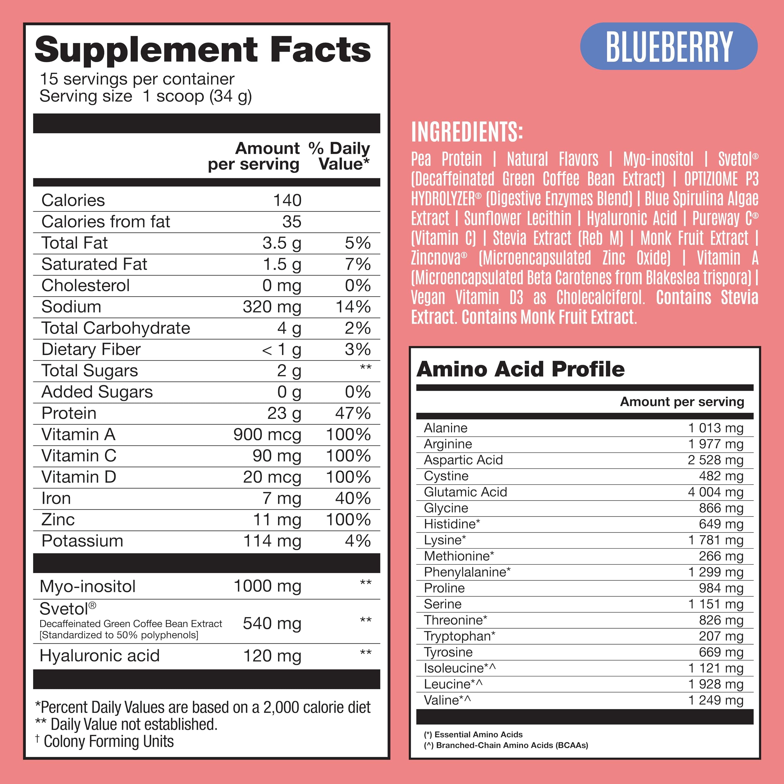 BIRDMAN Fitmingo Vegan Protein Powder with Inositol, 3 Blends, Blueberry, 15 Servings, 1.12lb