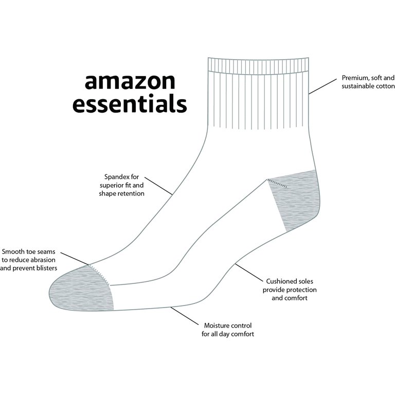 Essentials Men's Performance Cotton Cushioned Athletic Ankle Socks,  6 Pairs
