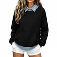 thumbnail image 3 of Frostluinai Sweatshirts with Jean Collared Women Denim Hem Patckwork Pullover Tops Long Sleeve Lightweight Fleece Line Sweat Shirts with Pocket S-XXL, 3 of 7