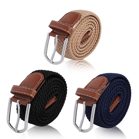 TELOLY 3 Pcs Mens Braided Woven Belts, Mens Stretch Belt with Big Size for Jeans Trousers Dresses (Unisex)