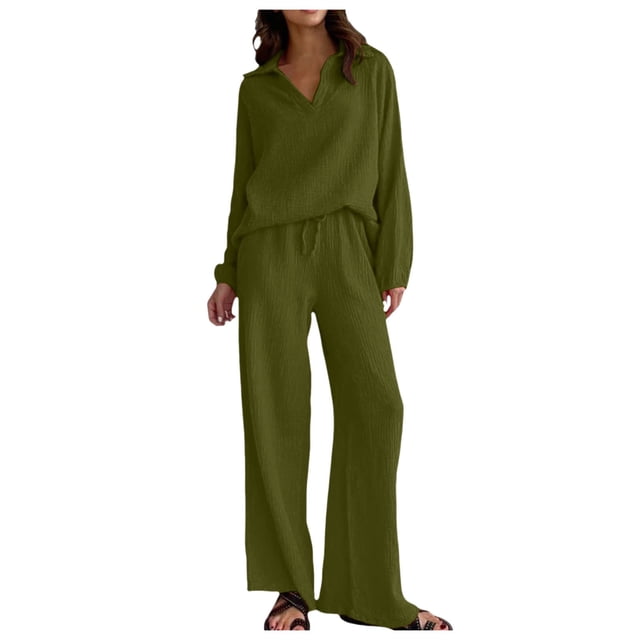 Plus Size Lounge Sets for Women, Elegant Ladies Casual Loose Drawstring Trousers Suit In Autumn And Winter(Green,L)