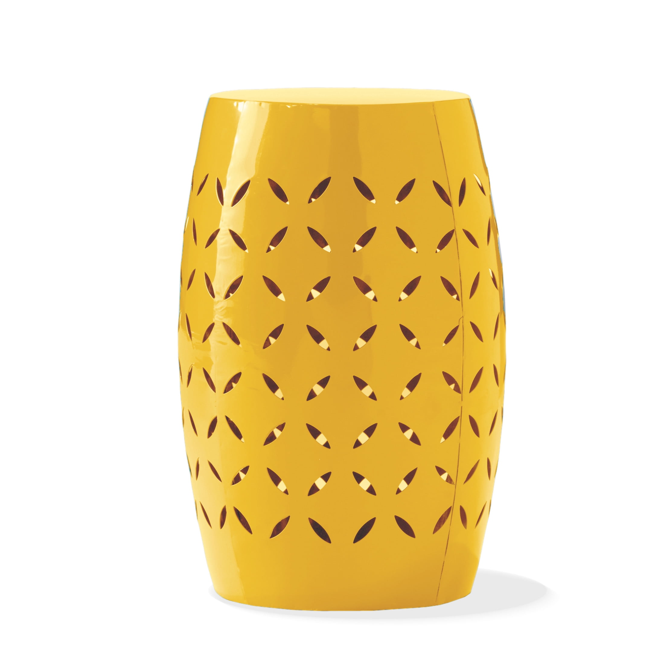 Christopher Knight Home 12" Outdoor Iron Side Table, All-Metal Barrel Accent Patio End Table, Yellow