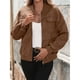 thumbnail image 4 of Chaqueta de Piel Sintética para Mujer, Estilo Universitario, Informal, con Cremallera Corta, Larga y Bolsillos. Marrón L, 4 of 10