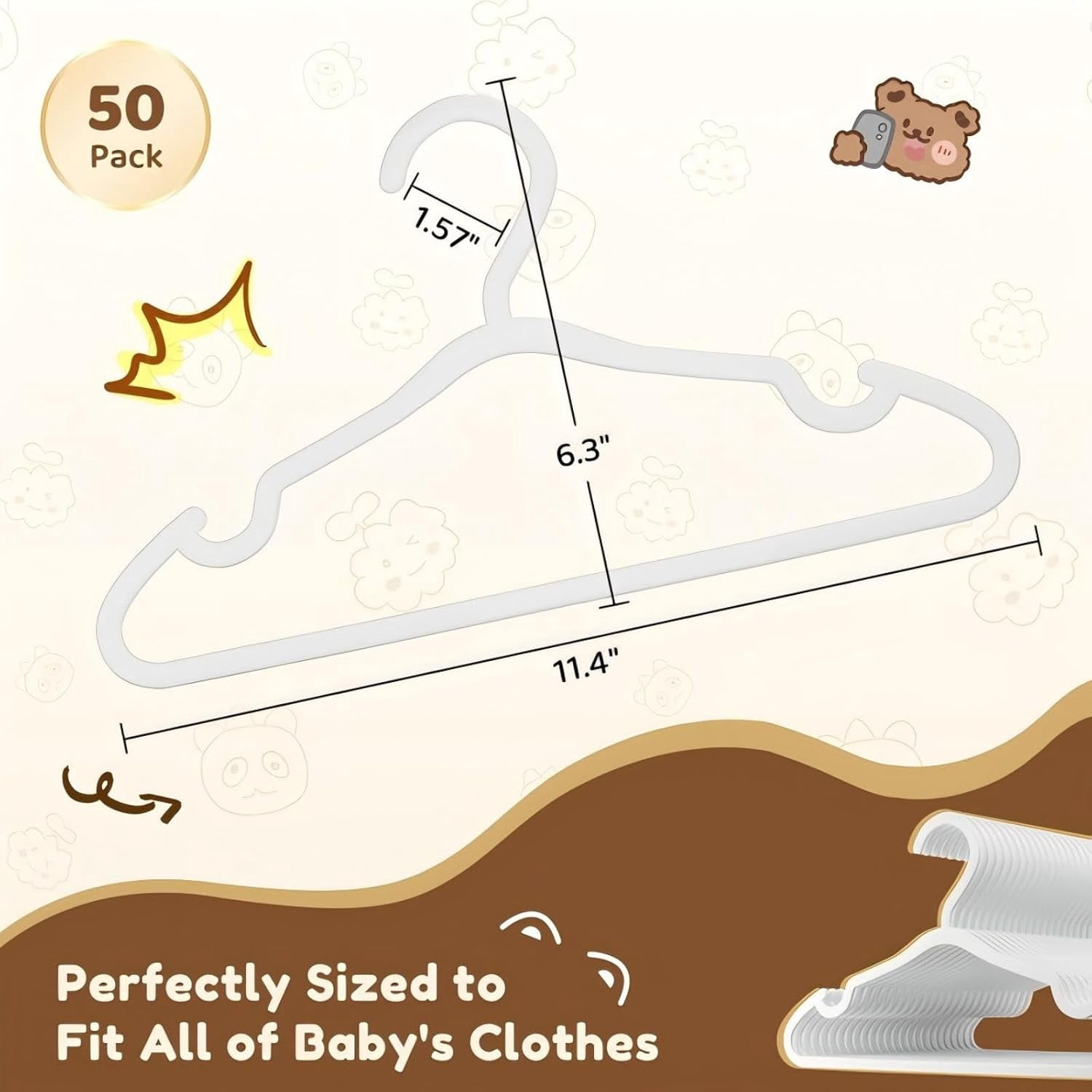 Plastic Kids Hangers - 150 Pack Non-Slip Baby Clothes Hangers for Closet, Toddler & Newborn Clothing Pants, Skirts, Coats (White)