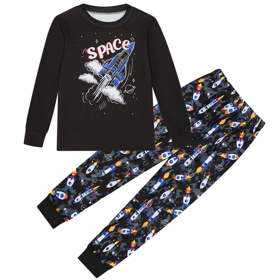 Aideaone Boys' Pajamas Set Long Sleeves Tees & Pants 2-Piece Printed Kid Sleepwear Pajamas Set for Boys 6-13Y
