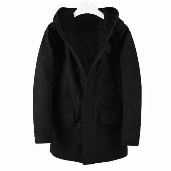 IYTR Winter Jackets for Men Long Sleeve Zip Up Jacket Solid Color Casual Hooded Coats Button up Coat Outerwear (Black,XXXL)