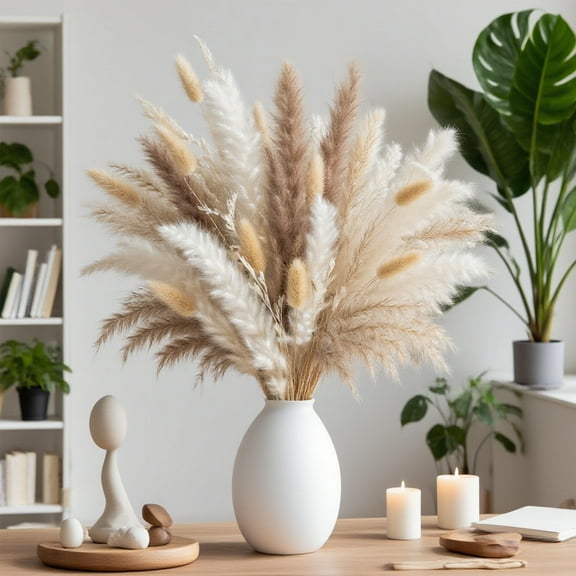 Dried Pampas Grass Decor - Natural Beige & White Boho Wedding & Home Decor, Elegant Floral Arrangements, Table Centerpieces, Dried Flowers for Indoor/Outdoor Use, Rustic Decor,