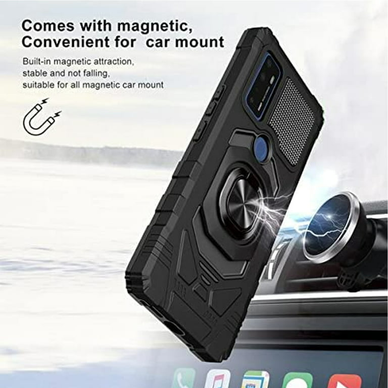 For TCL 40 SE Hybrid Magnetic Car Mount with Ring Kickstand Stand Holder  Dual Layer Armor Protective [Military Grade] Phone Case Cover by Xpression  - Black 