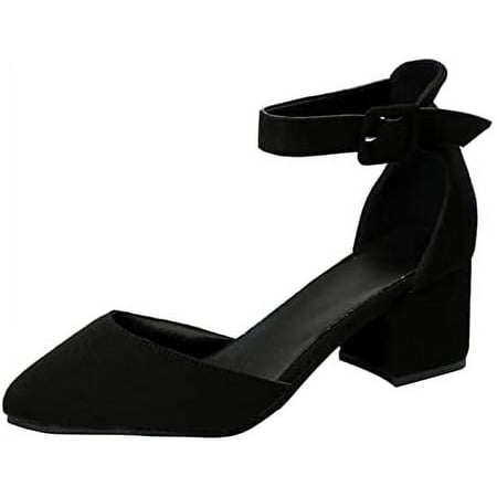 

Women s Heeled Sandals Shoes Pointed Toe Low Block Heel Pumps Buckle Strap Party Wedding Dressy Fashion Single Shoe