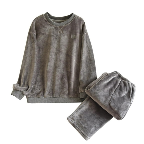 Mgmyaa Men's Plush Thick Flannel Pajama Set Fleece-Lined Top and Full Length Pants Warm Winter Pjs Sleepwear