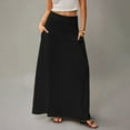thumbnail image 5 of WTOBBY Women's Solid Color Flowy Maxi Skirt Bohemian Style Casual Summer Beach Long Skirt Elastic Waist Lightweight Tiered Pleated Skirt with Drawstring Waist,Black L, 5 of 5