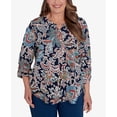 thumbnail image 4 of Alfred Dunner Womens Plus-Size  Scroll Three Quarter Ruched Sleeve Top, 4 of 6