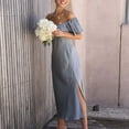 thumbnail image 4 of Aloohaidyvio Summer Dresses for Women 2024,Womens Summer Solid Color Short Sleeve V-Neck Long Dress Gray XL, 4 of 5