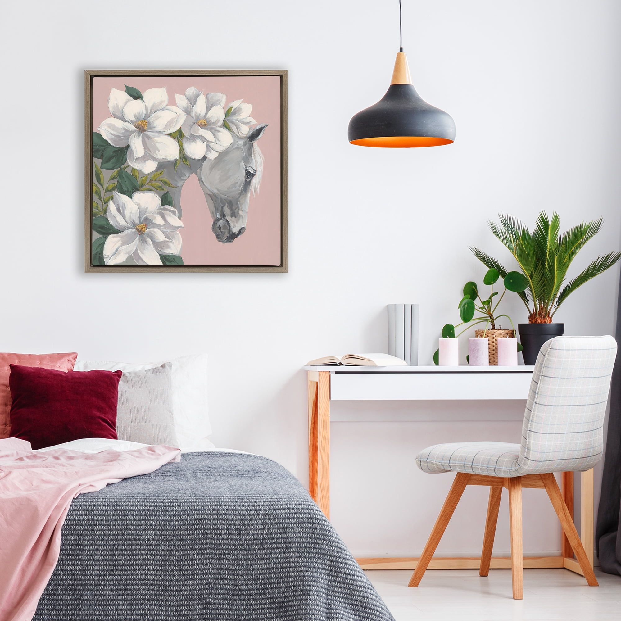 Stupell Industries Sweet Maggie Floral Horse Brown Framed Floater Canvas Wall Art, design by Michele Norman