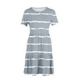 thumbnail image 6 of QQAMB Womens Casual Dress Summer Beach Striped Dress Short Sleeve Crewneck Knee Length Dresses Loose Sundress Gray M, 6 of 6