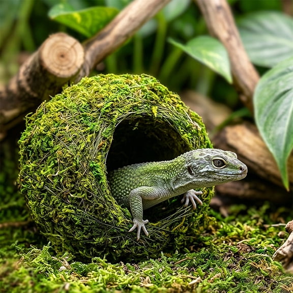 Woodland Green Mossy Caves, Reptile Tank Accessories Terrarium Decor for Gecko Frog Snake, 6"