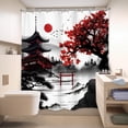 thumbnail image 4 of LIGHTINHOME Japanese Cherry Blossom Shower Curtain 72Wx72H Inches Watercolor Black Red Floral Asian Chinese Mountain Sun Anime Cloth Fabric Waterproof Polyester Bathroom Home Decor Set with Hooks, 4 of 6