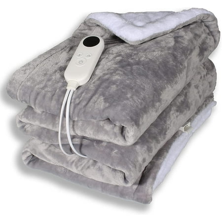 Electric Blanket Heated Throw,50x60 Reversible Flannel Sherpa,Fast Heating  Electric Throw with 6 Heat Setting ,1-8 Hour Auto-Off,Machine Washable  (Blue) | Walmart Canada