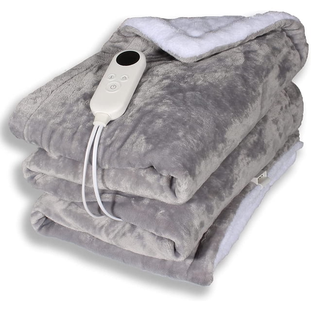 Electric Blanket Heated Throw,50"x60" Reversible Flannel Sherpa,Fast Heating Electric Throw with 6 Heat Setting ,1-8 Hour Auto-Off,Machine Washable (Blue)