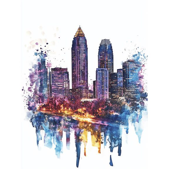 Charlotte Skyline Watercolor Painting/Canvas Art, Perfect for Living Room, Bedroom, Office, Dining Room, and Hallway Decor