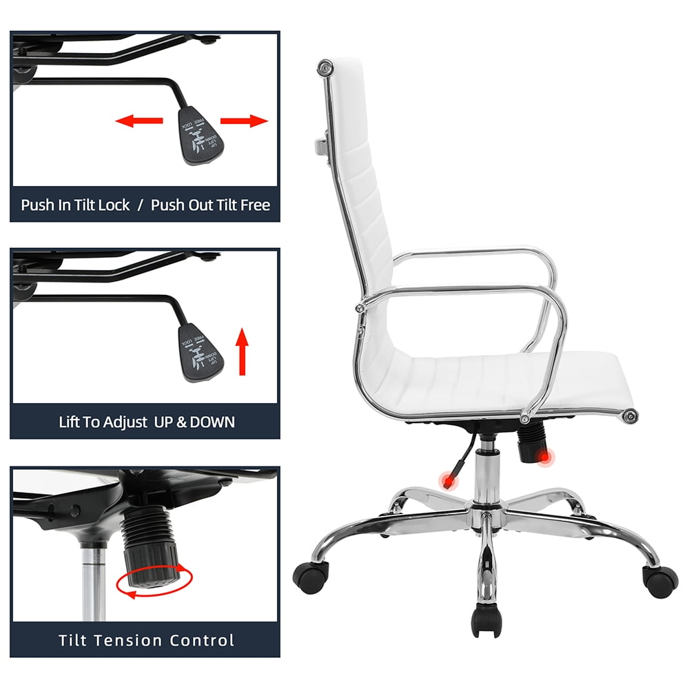Kepooman Modern Ribbed Adjustable Swivel Rolling Computer Chair with Armrest for Home Office, White Kepooman Modern Ribbed Adjustable Swivel Rolling Computer Chair with Armrest for Home Office, White