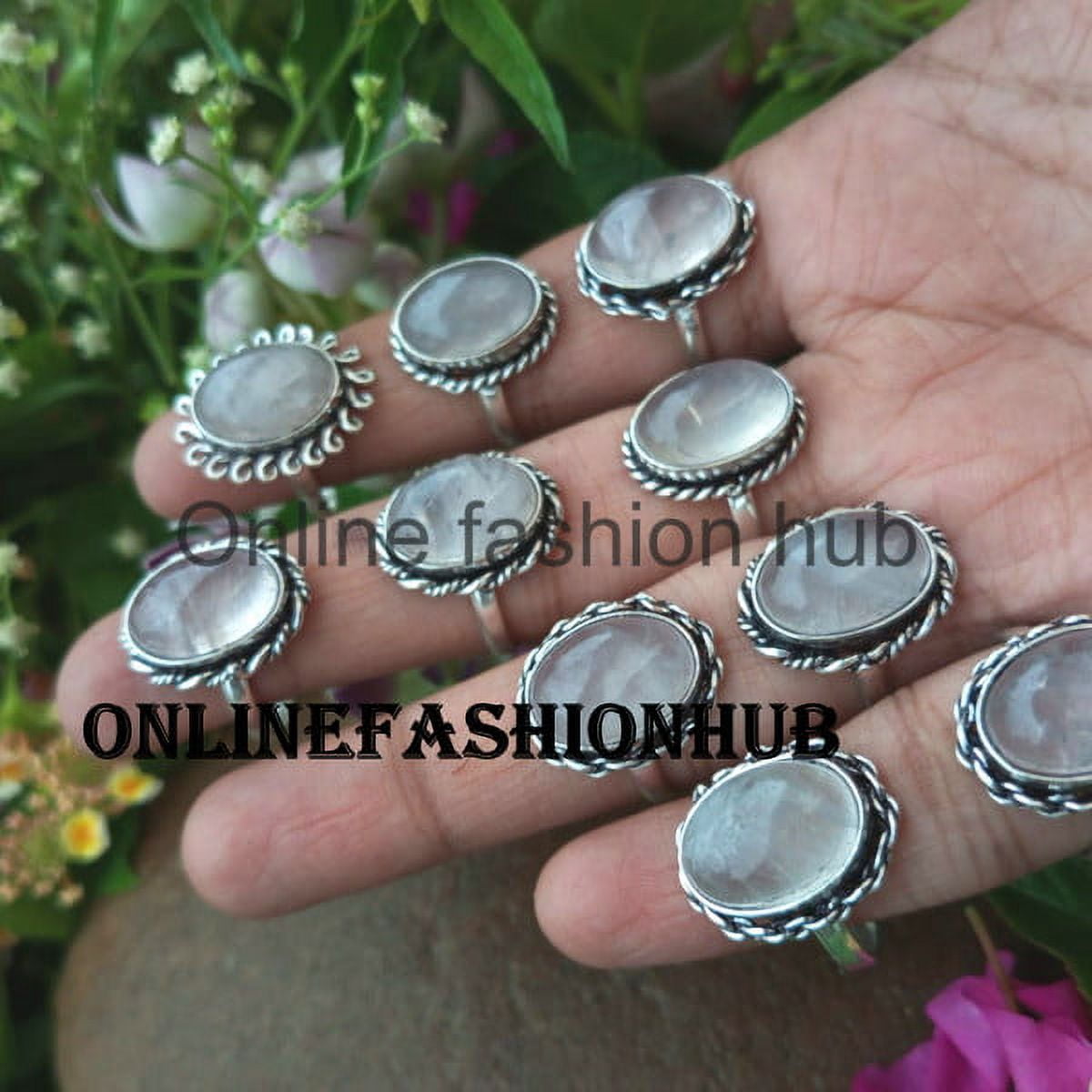 Rose Quartz Gemstone 925 Sterling Silver Plated Handmade Ring 10 Pcs
