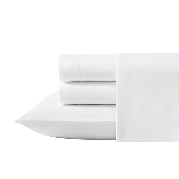 Laura Ashley - Queen Sheet Set, Cotton Percale Bedding Set, Crisp & Cool Home Decor (Solid White, Queen)