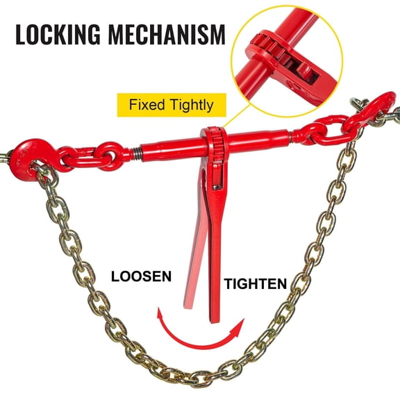 Red Adjustable Ratchet Chain Binder Twin Pack - 6600 lbs Breaking Strength, 5/16" x 3/8" Chain Size, G70 Hooks, for Automotive & Cargo Tie-Down