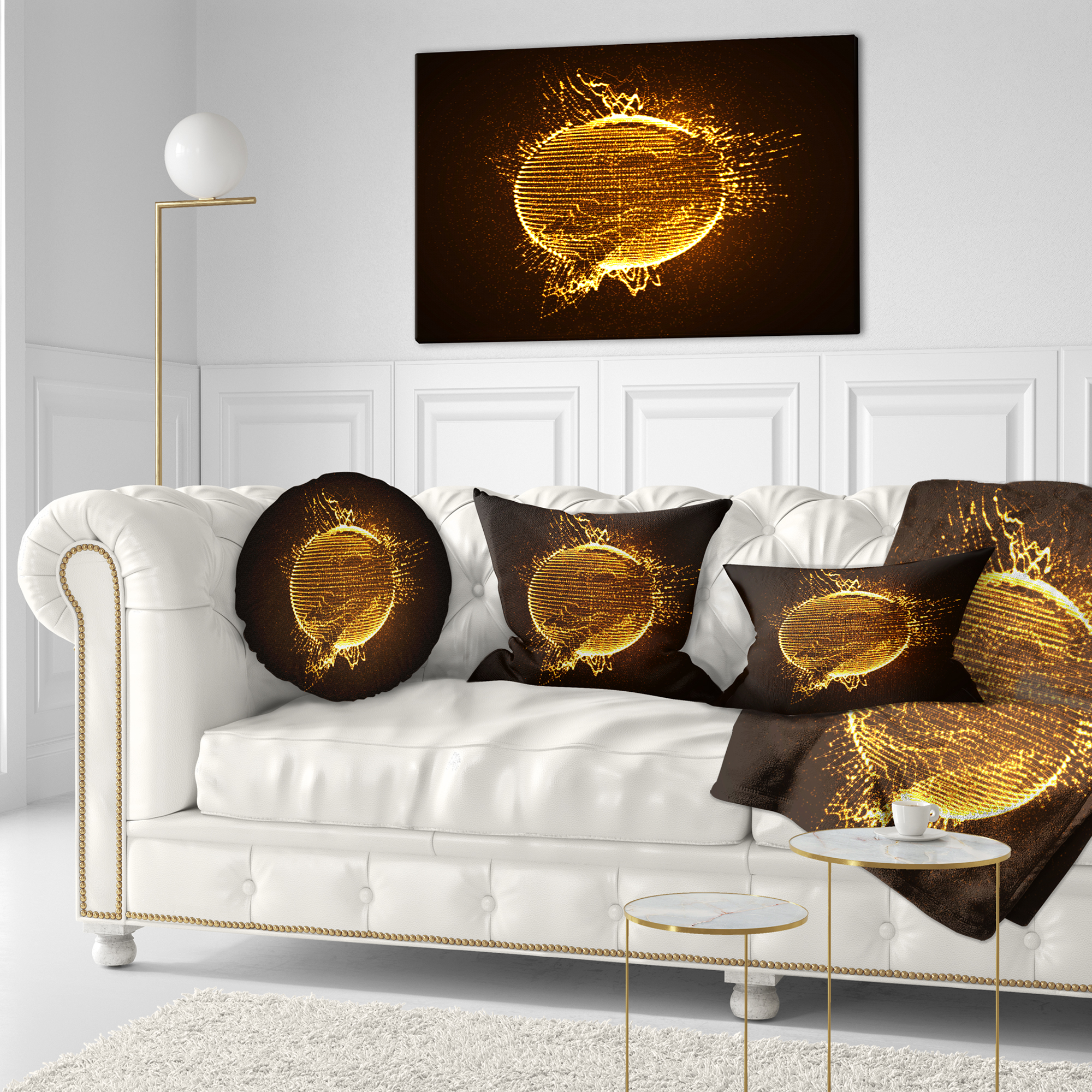 Designart Yellow Glowing Particles - Abstract Throw Pillow - 12x20