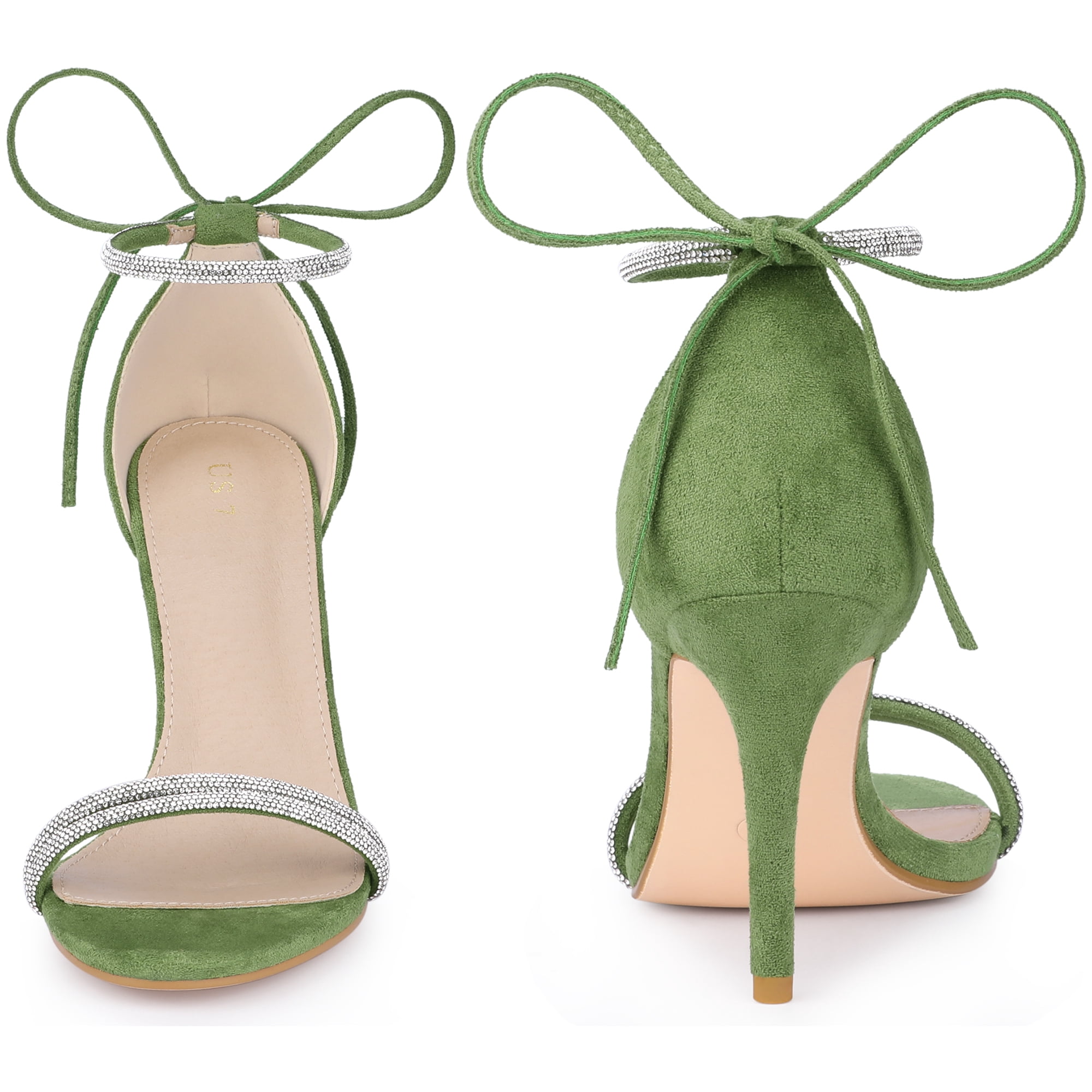 DARING DIVA Women's Ankle-Tie Stiletto Heels Sandals Olive Green 11
