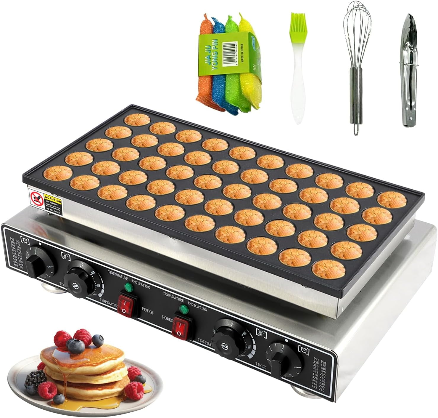 Acekid Mini Pancake Maker Machine&nbsp;- 50 PCS Commercial Electric Dutch Waffle Iron, 110V 1800W, Nonstick, Precise Temp & Timer Control, Silver & Black